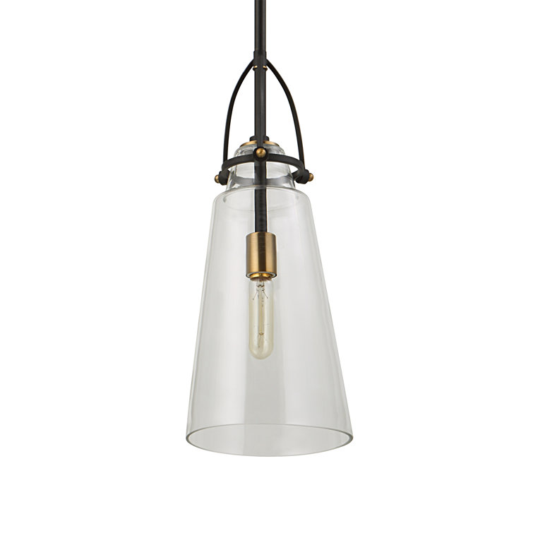 Black and Clear Glass Single Pendant Light with Adjustable Rod