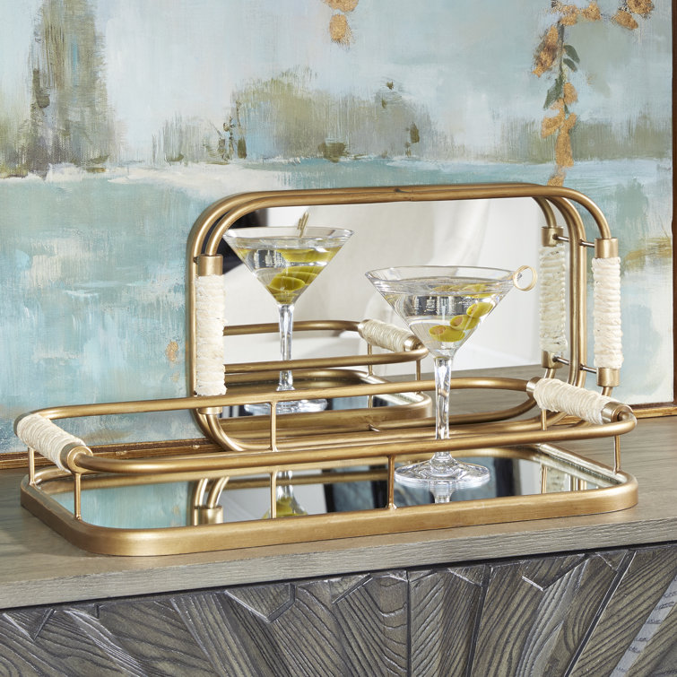 Gold and Rope Rectangular Mirror Vanity Tray Set