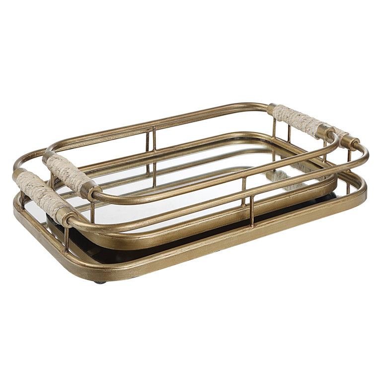 Gold and Rope Rectangular Mirror Vanity Tray Set