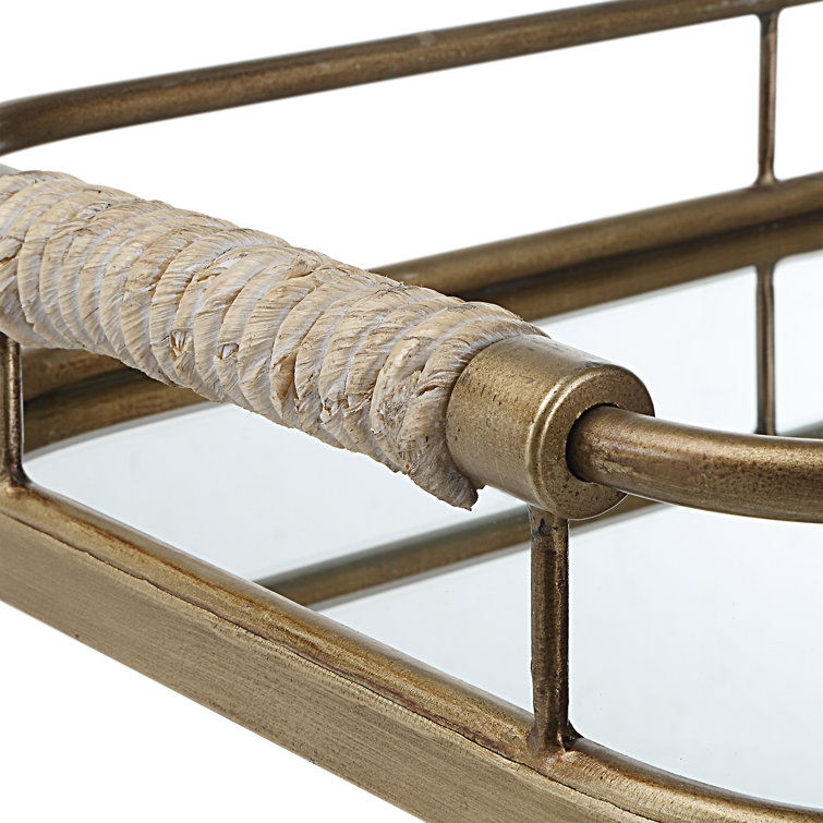 Gold and Rope Rectangular Mirror Vanity Tray Set