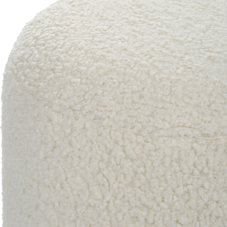 White Faux Shearling Round Ottoman with Black Metal Legs