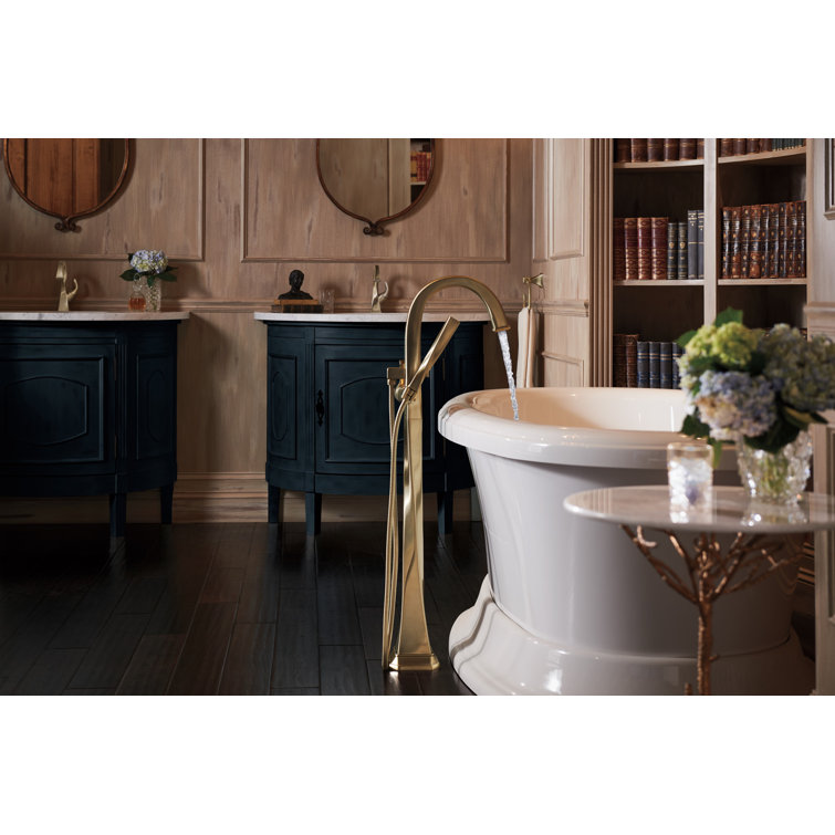 Polished Nickel Single-Handle Freestanding Tub Filler with Handshower