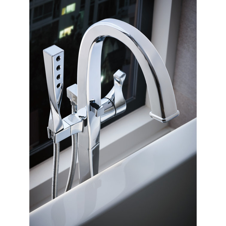 Polished Nickel Brass Freestanding Tub Filler with Handshower