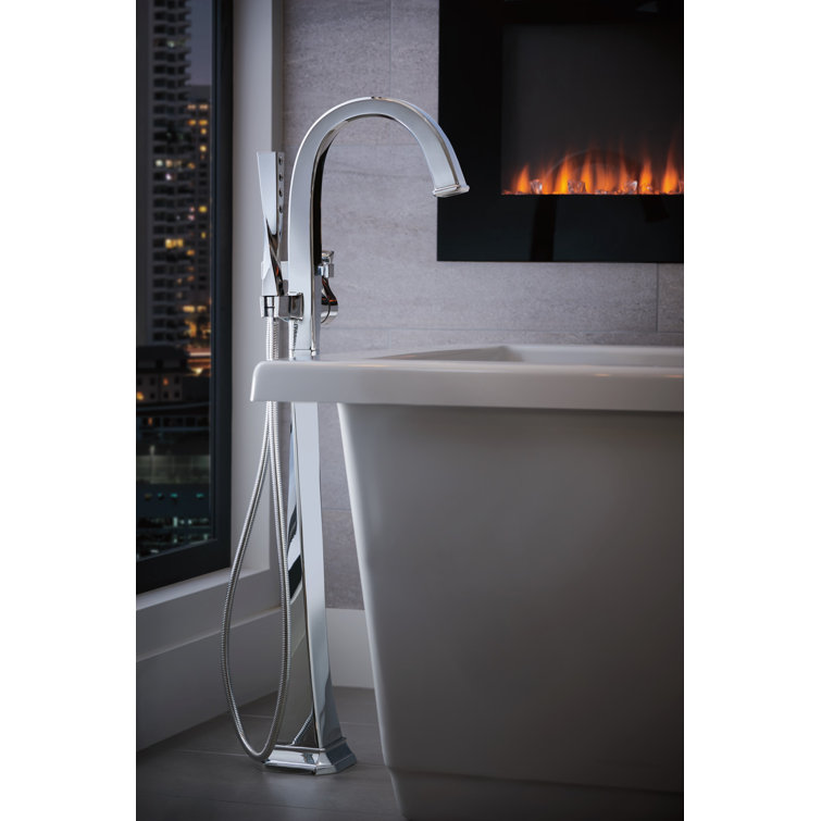 Polished Nickel Single-Handle Freestanding Tub Filler with Handshower