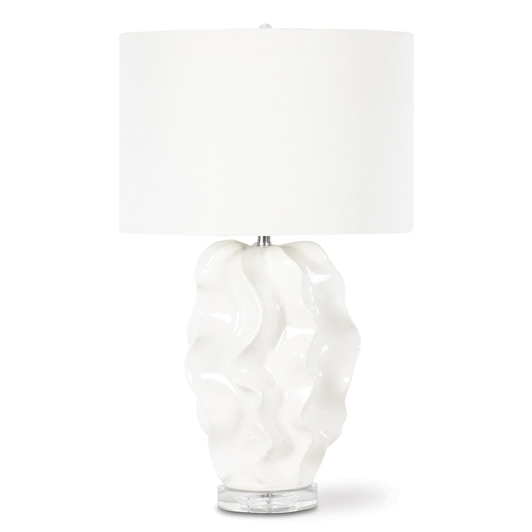 White Ceramic Table Lamp with Linen Shade