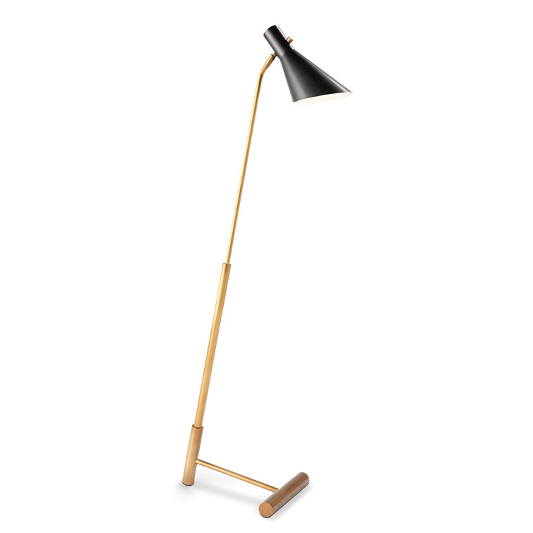 Blackened Brass and Black Industrial Floor Lamp