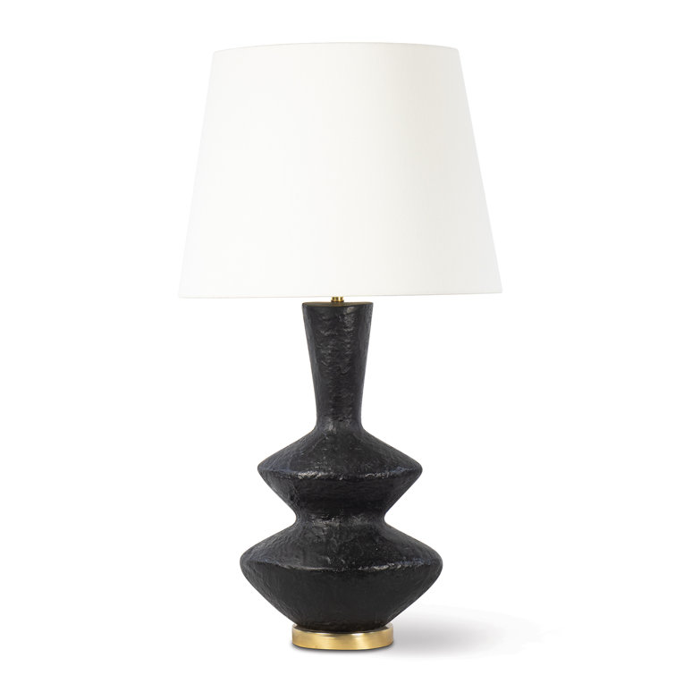Black Textured Metal Table Lamp with Linen Shade