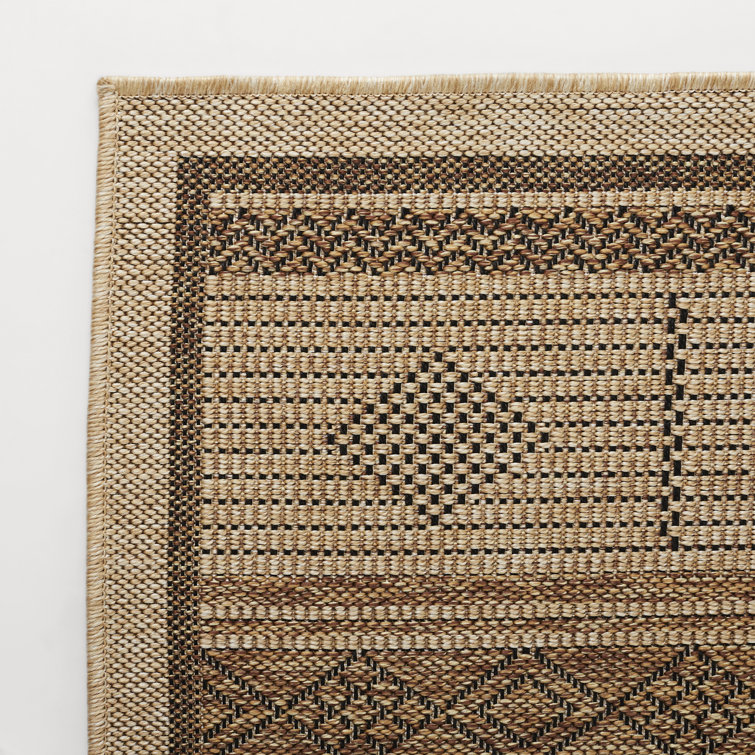 Ava Beige and Brown Geometric Synthetic Area Rug