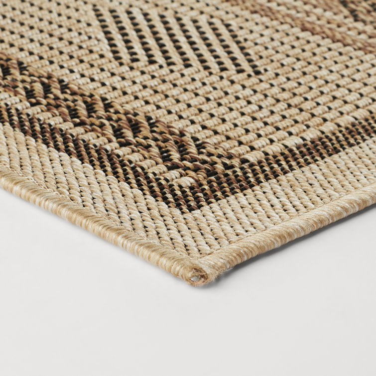 Ava Beige and Brown Geometric Synthetic Area Rug