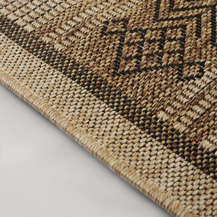 Ava Beige and Brown Geometric Synthetic Area Rug