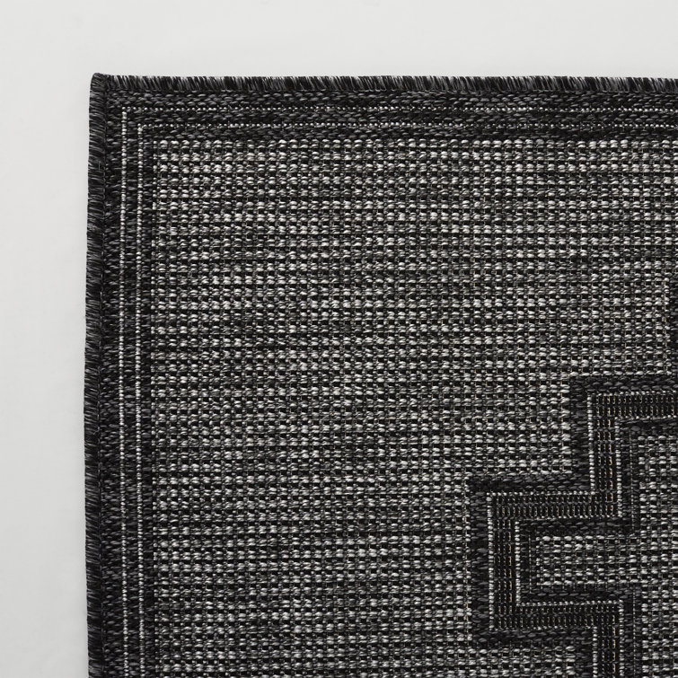 Ava Rectangular Black and Gray Synthetic Indoor/Outdoor Rug