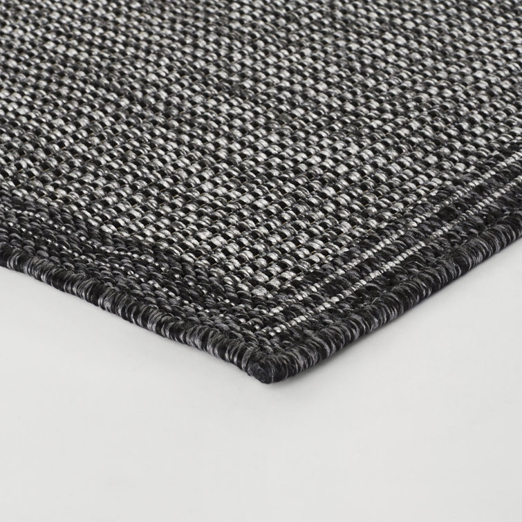 Ava Rectangular Black and Gray Synthetic Indoor/Outdoor Rug