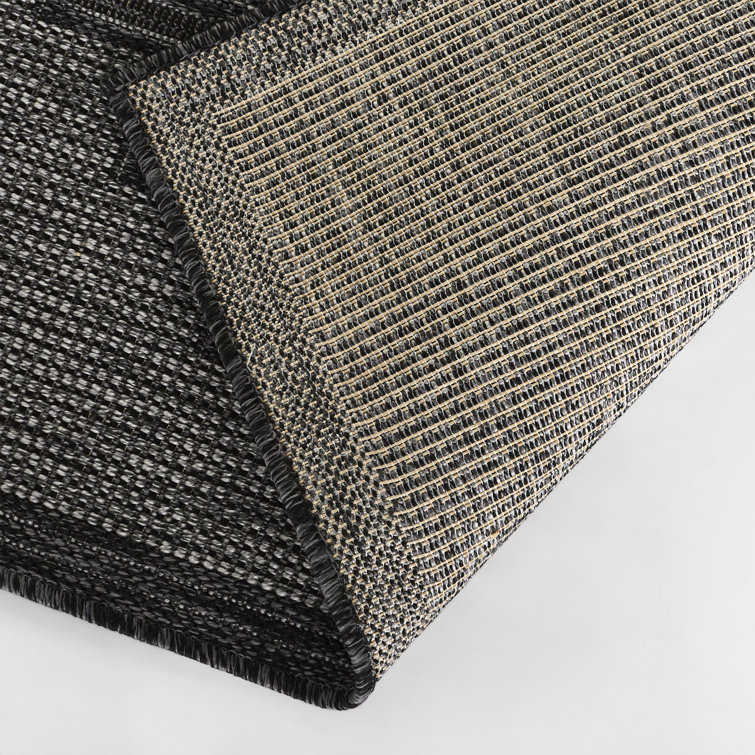 Ava Rectangular Black and Gray Synthetic Indoor/Outdoor Rug