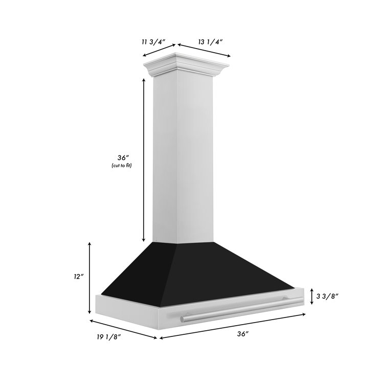 36" Black Matte and Stainless Steel Convertible Wall Mount Range Hood