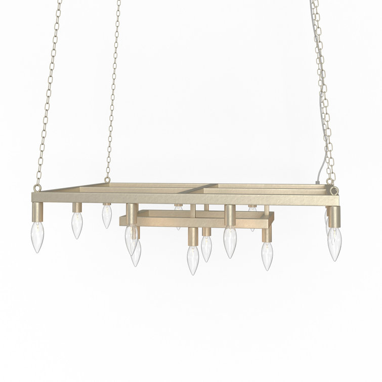 Antique Silver Leaf 14-Light Dimmable Linear Chandelier