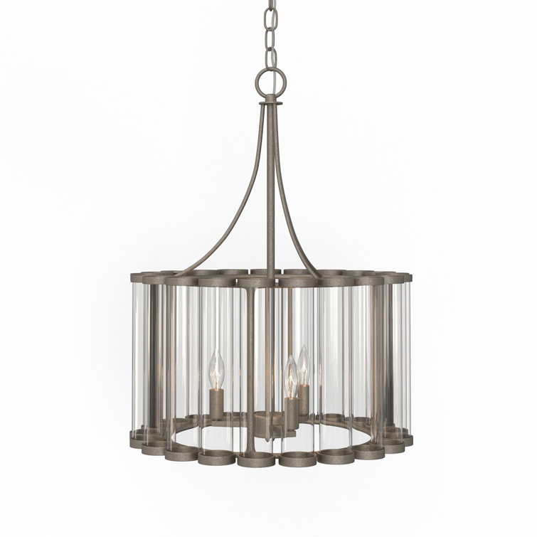 Light Sand Mercury Glass Drum Chandelier with 3 Lights