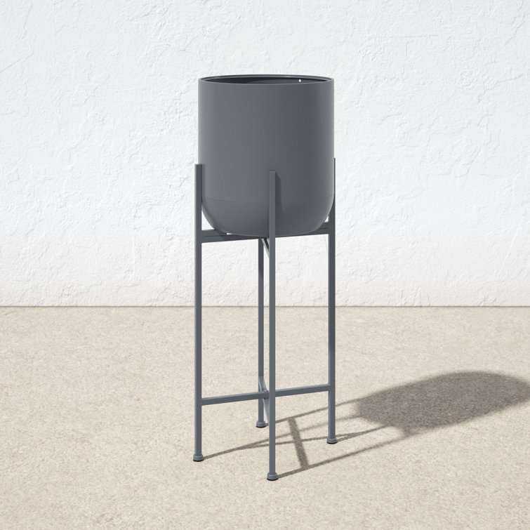 Dark Gray Metal Round Indoor/Outdoor Planter with Stand