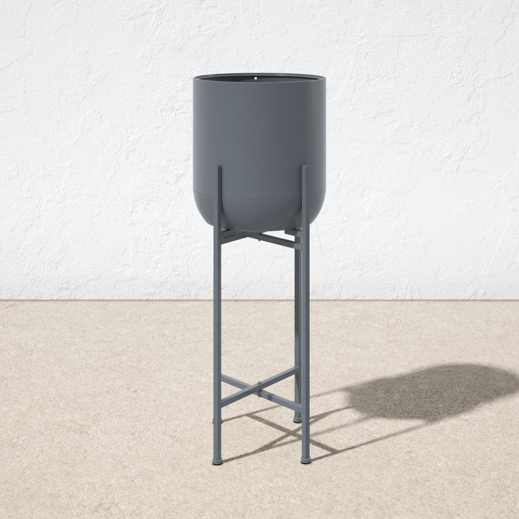 Dark Gray Metal Round Indoor/Outdoor Planter with Stand