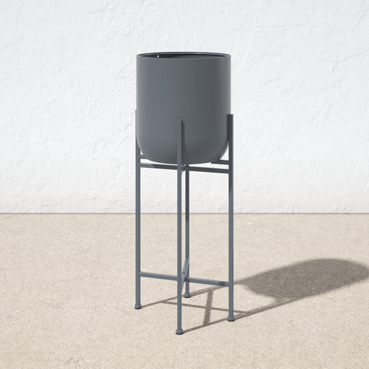 Dark Gray Metal Round Indoor/Outdoor Planter with Stand
