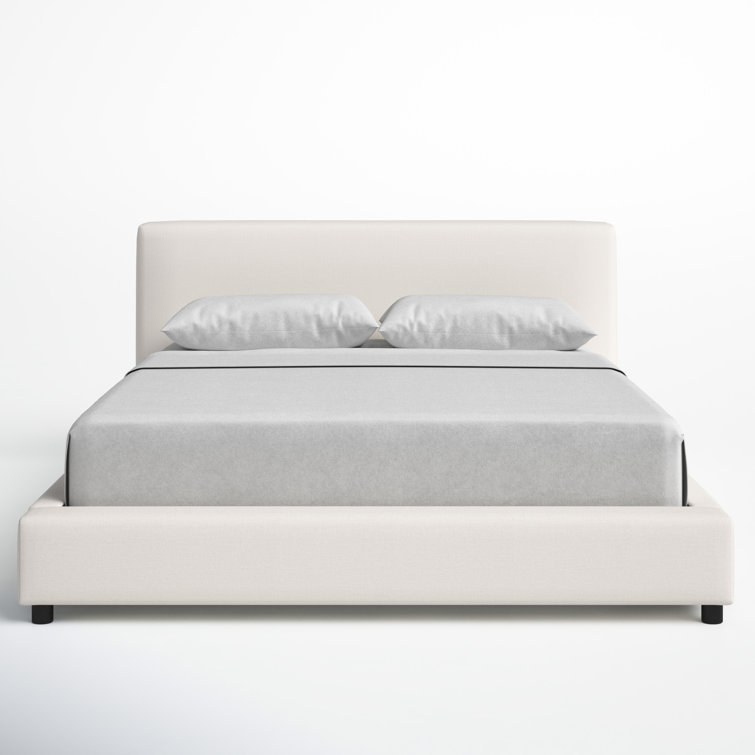 Beige Linen Upholstered Queen Bed with Tufted Headboard
