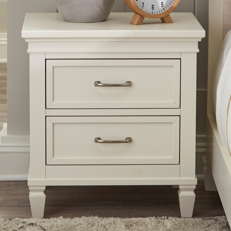 Darlington Warm White 2-Drawer Nightstand with Satin Nickel Handles