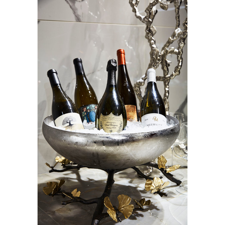 Butterfly Ginkgo Silver and Gold Embellished Fruit Bowl with Stand
