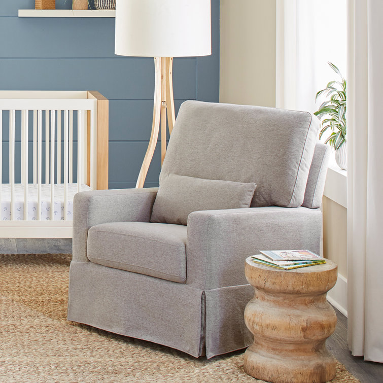 Gray Performance Fabric Swivel Glider with Pillowback Cushion