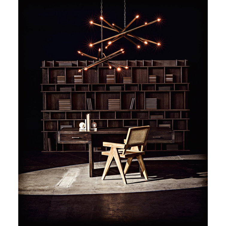 Rashi Mid-Century Rustic Walnut Bookcase with Geometric Cubes