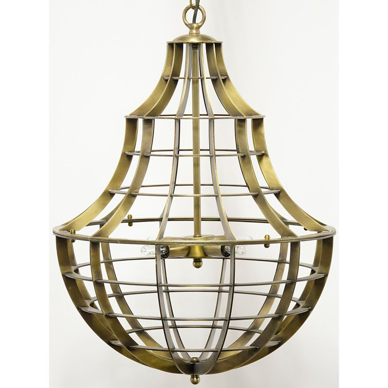 Victorian-Inspired Antique Brass Cage Chandelier, 20x26 in