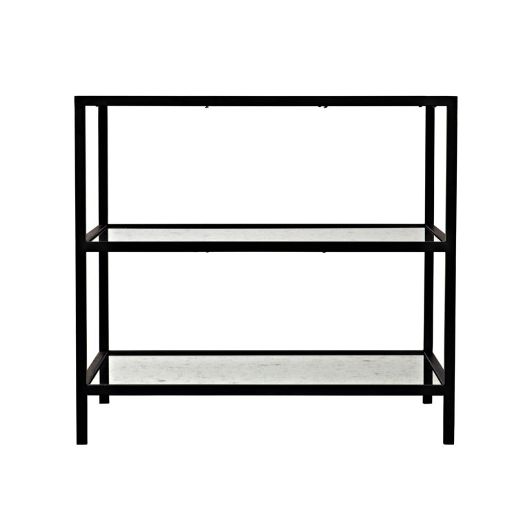 Noir 20" Black Metal and Mirrored Glass 3-Tier Side Table