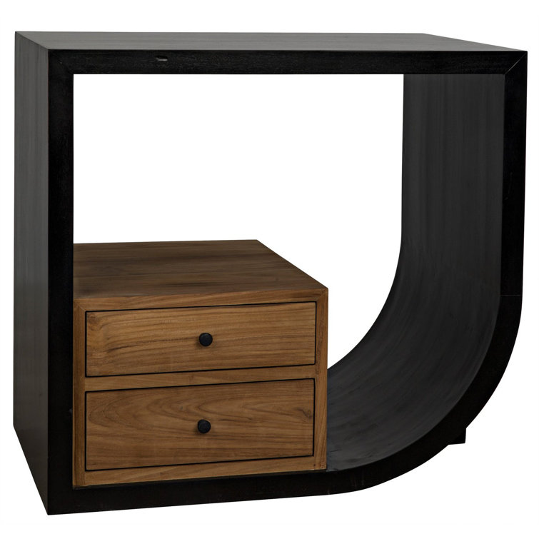 Burton Dual-Finish Mahogany and Teak Side Table with Storage