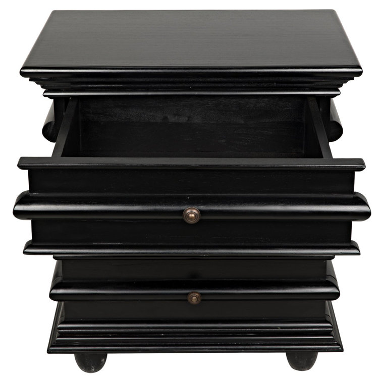 Ascona Hand-Rubbed Black Solid Wood and Metal 3-Drawer Side Table