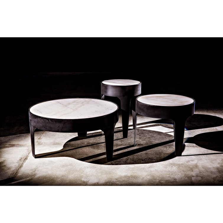 Round Black Metal Coffee Table with White Marble Top