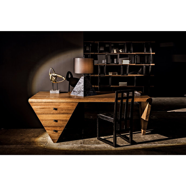 Tetramo Dark Walnut Wood Writing Desk with Drawers