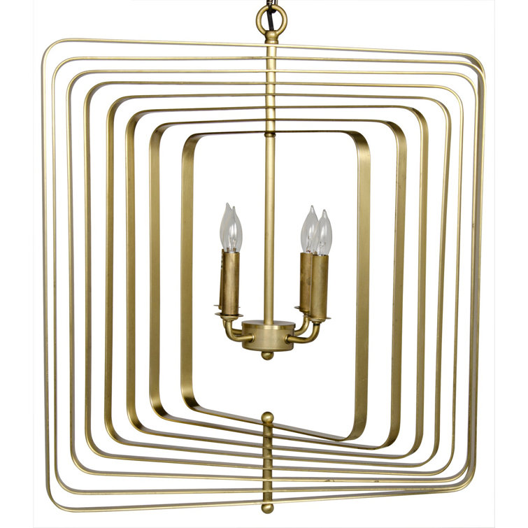Antique Brass 4-Light Geometric Candle Chandelier