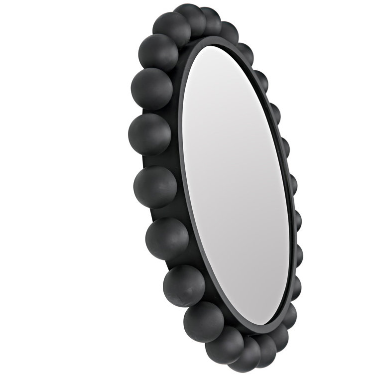 Noir Cooper 33" Round Black Metal Industrial Wall Mirror