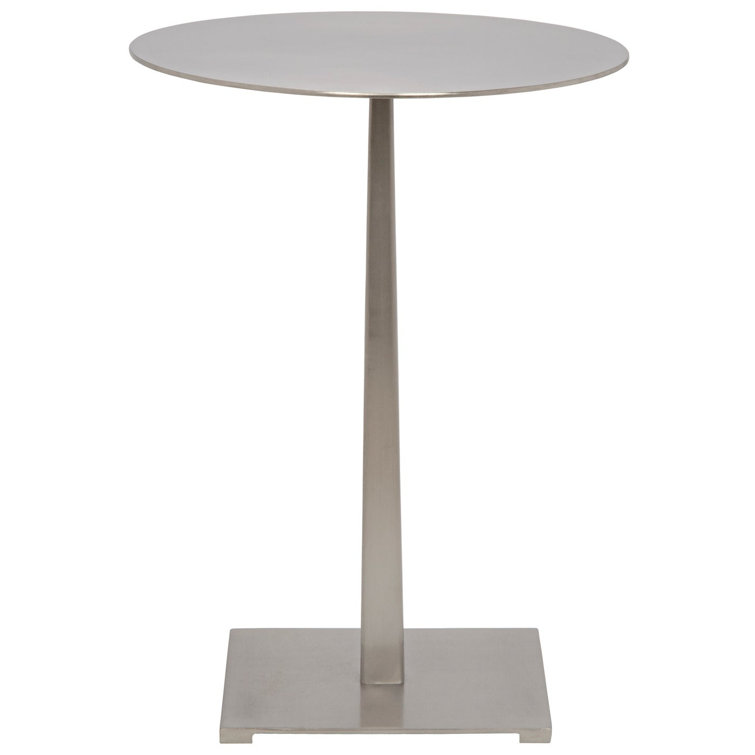 Antique Silver Round Metal and Glass Pedestal Table