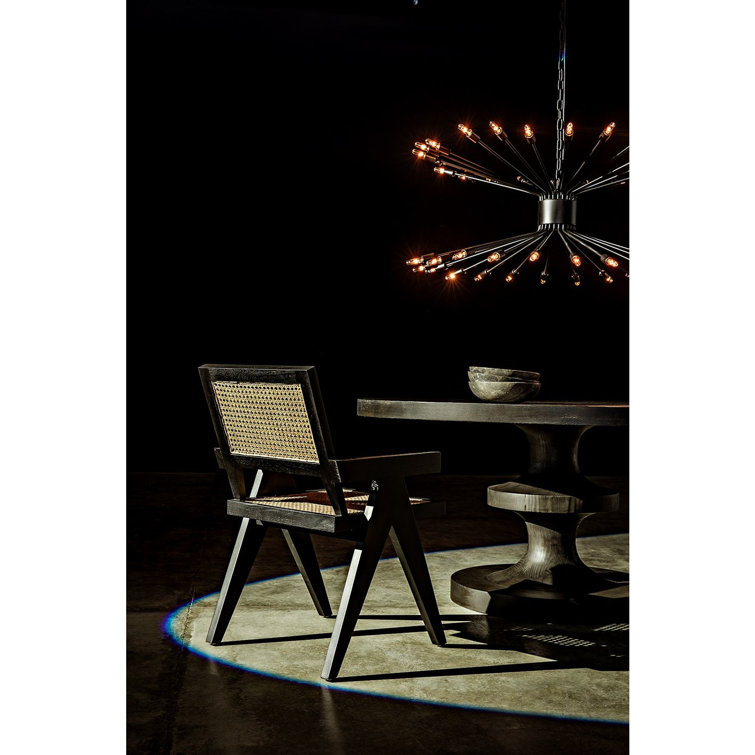Black Teak and Cane Arm Chair with Tapered Legs
