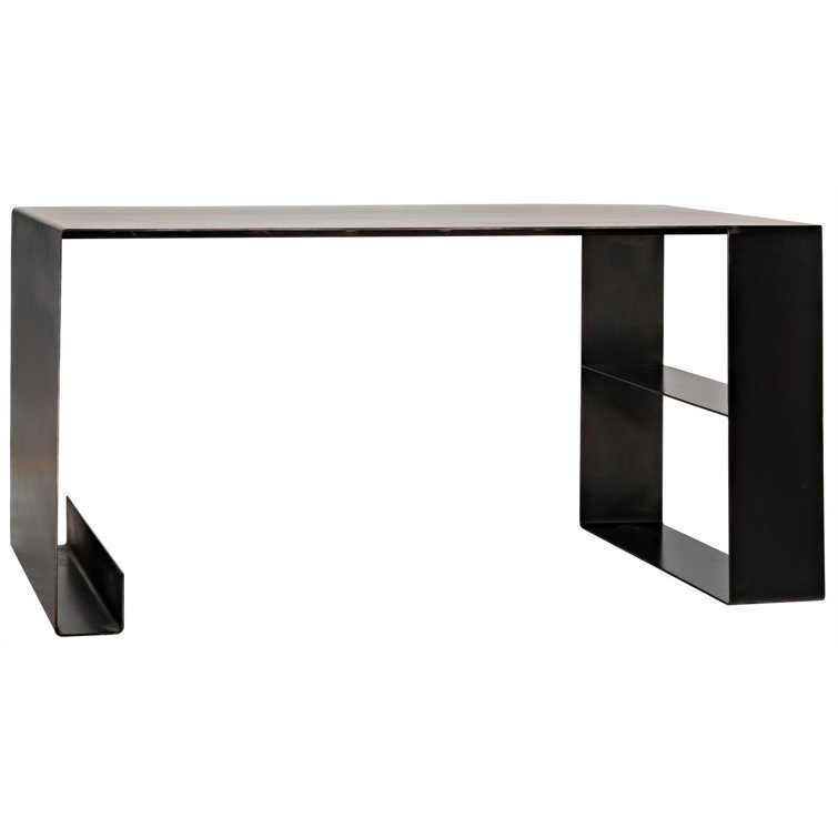 Noir Rustic Charm 60" Black Wood & Metal Writing Desk