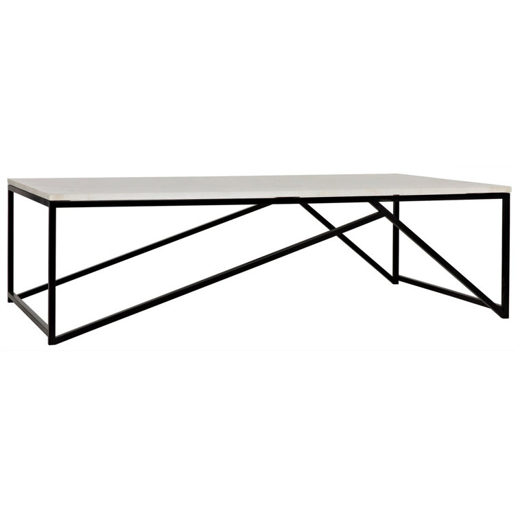 Molimo 32" Rectangular White Marble & Black Metal Coffee Table