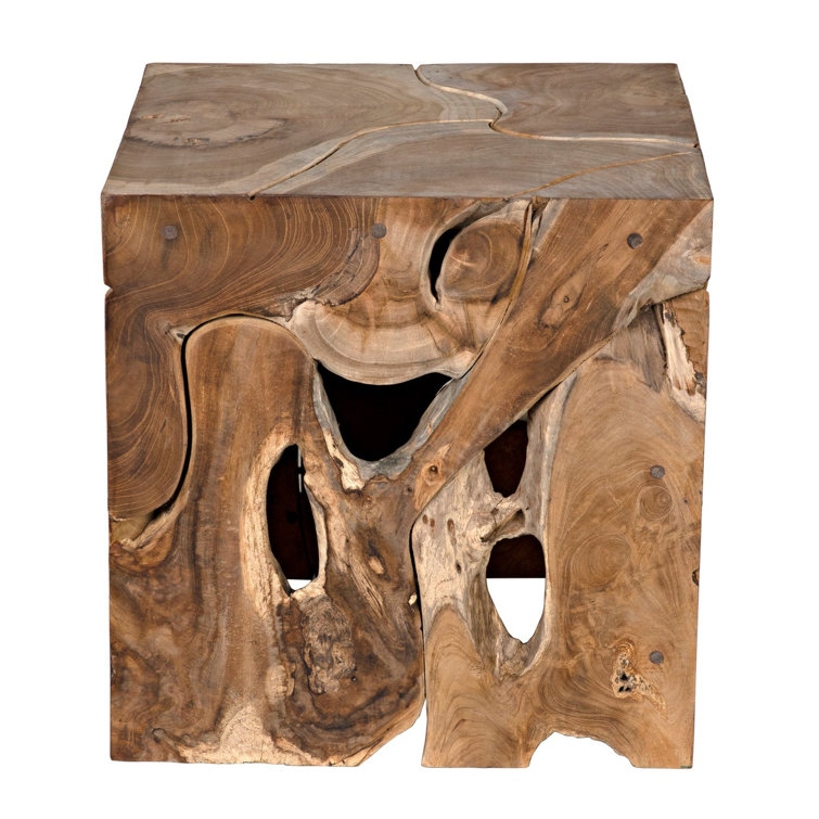 Teak Wood Square Accent Side Table with Natural Finish