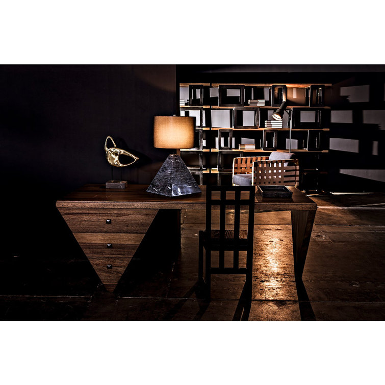 Tetramo Dark Walnut Wood Writing Desk with Drawers