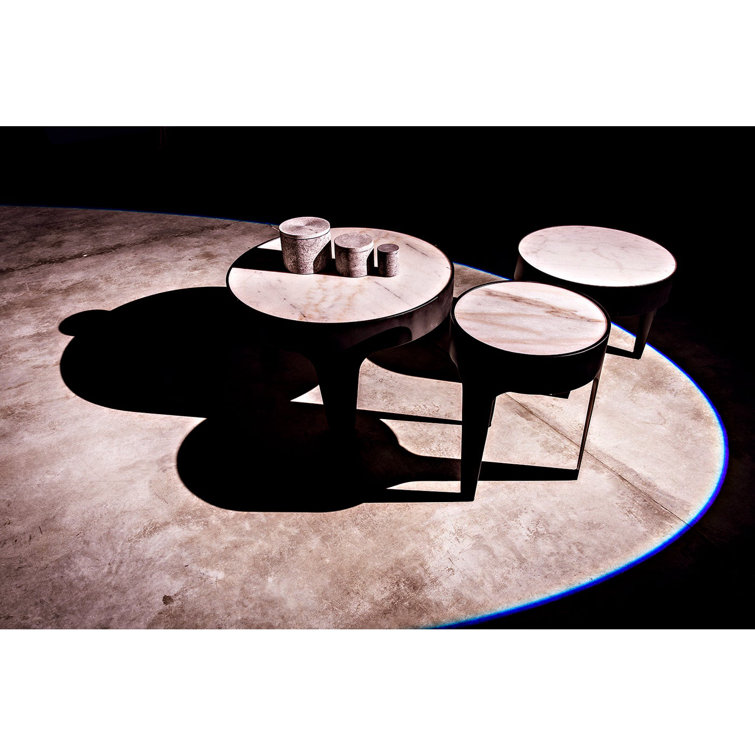 Round Black Metal Coffee Table with White Marble Top
