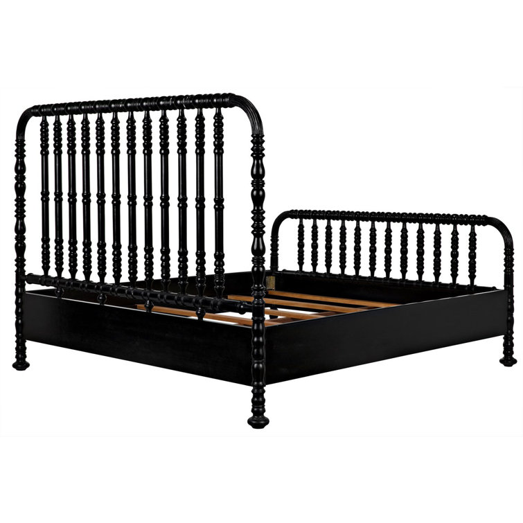Hand Rubbed Black Mahogany King Platform Bed with Spindle Headboard