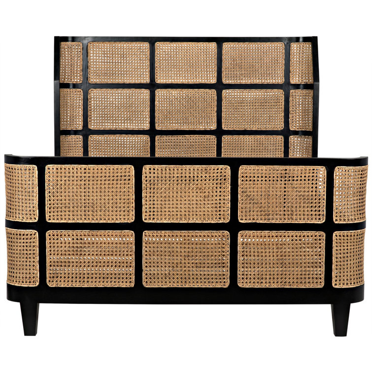 Noir Porto Queen Wingback Bed with Hand-Rubbed Black Mahogany Frame