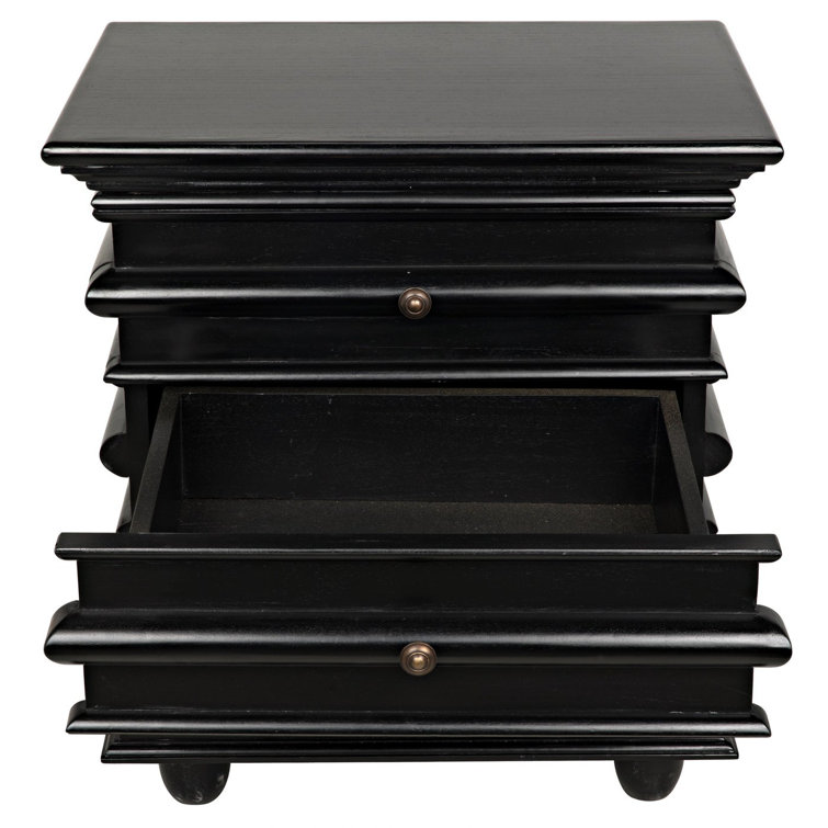Ascona Hand-Rubbed Black Solid Wood and Metal 3-Drawer Side Table