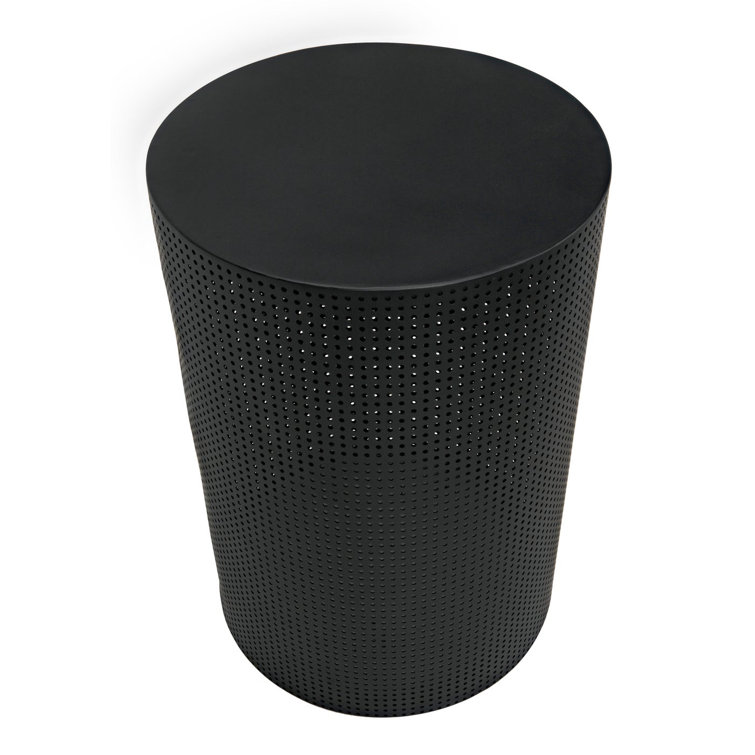Dixon 18'' Round Matte Black Perforated Metal Drum End Table