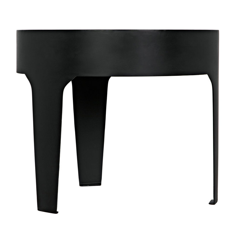 Noir Classic Round 24" Stone and Metal End Table