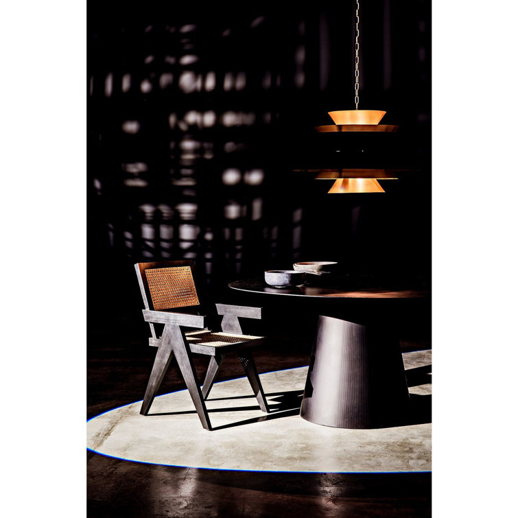 Black Teak and Cane Arm Chair with Tapered Legs