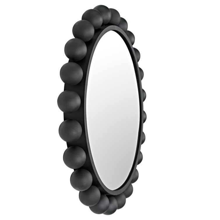 Noir Cooper 33" Round Black Metal Industrial Wall Mirror
